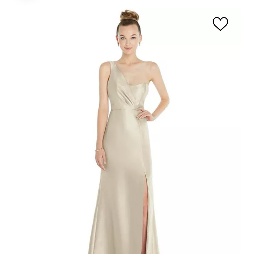 Draped One-Shoulder Satin Trumpet Gown with Front Slit